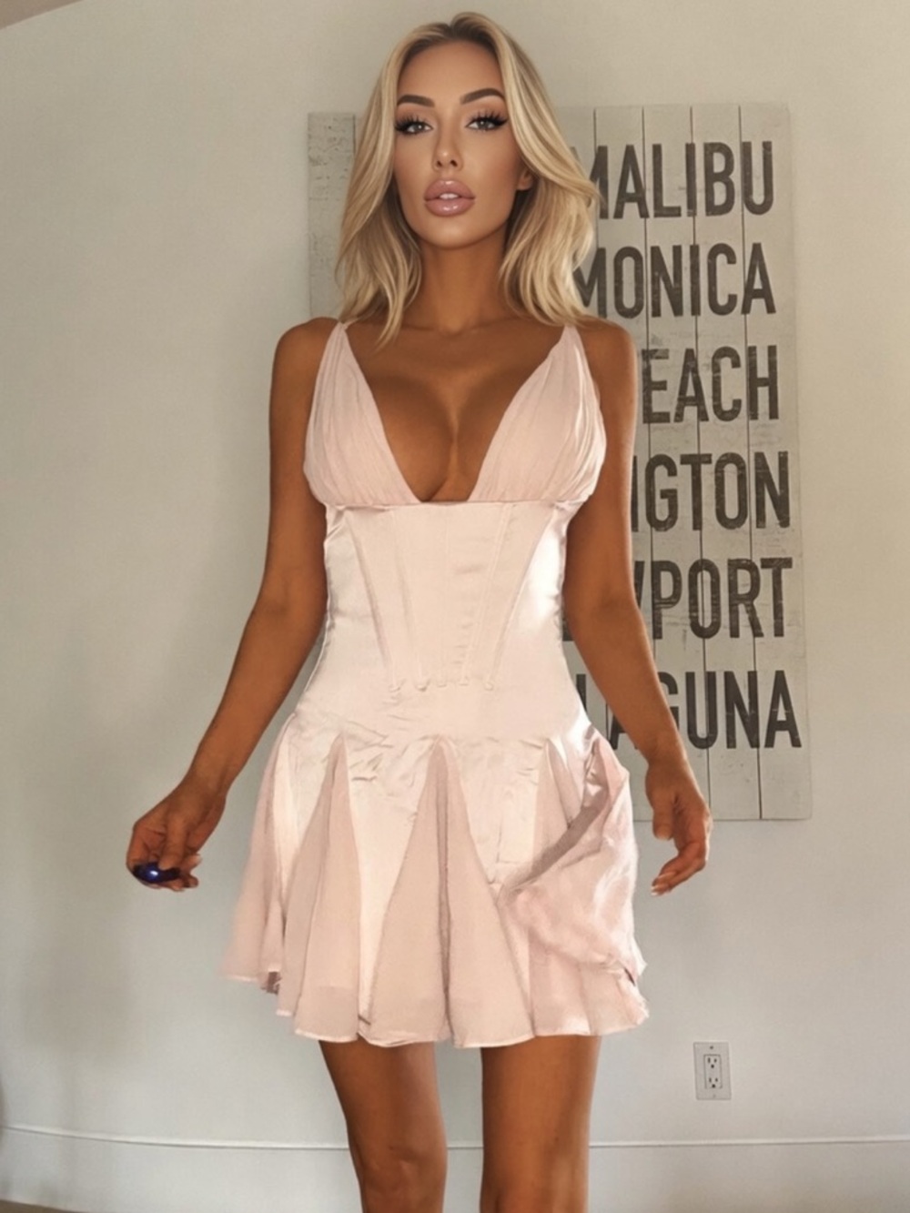HOUSE OF CB 'Samida' Pink Satin Corset Mini Dress/Size Small-US 4-6 $269